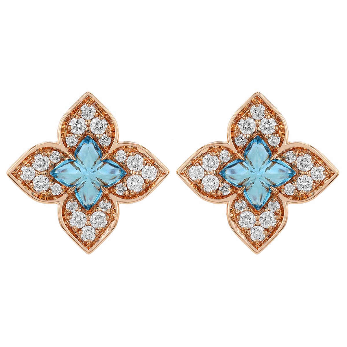 Roberto Coin Small Venetian Princess Carnival Blue Topaz & Diamond Post Earrings in Rose Gold