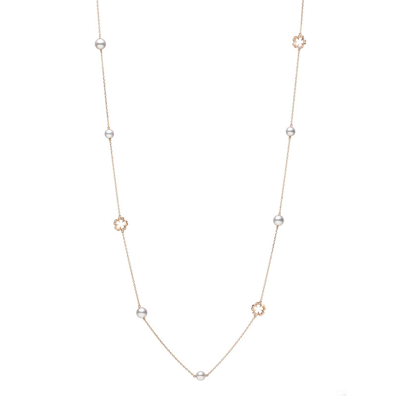 Mikimoto Cherry Blossom Akoya Cultured Pearl Flower Station Necklace in Rose Gold, 31.5