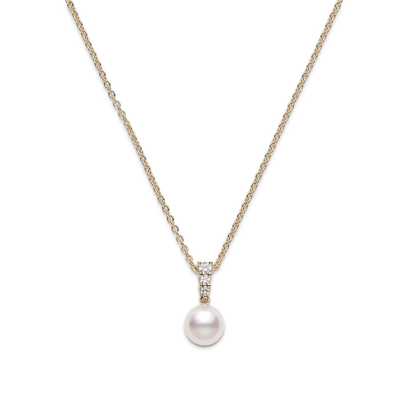 Mikimoto Akoya Cultured Pearl & Diamond Pendant in Yellow Gold, 18