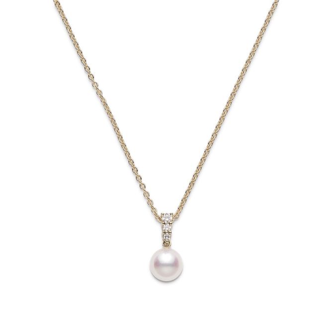 Mikimoto Akoya Cultured Pearl & Diamond Pendant in Yellow Gold, 18", 9-9.5 mm