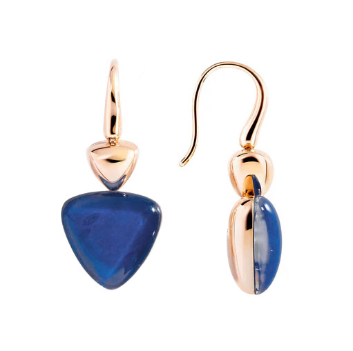 Vhernier Freccia Trillion Lapis Lazuli & Rock Crystal Quartz Dangle Earrings in Yellow Gold