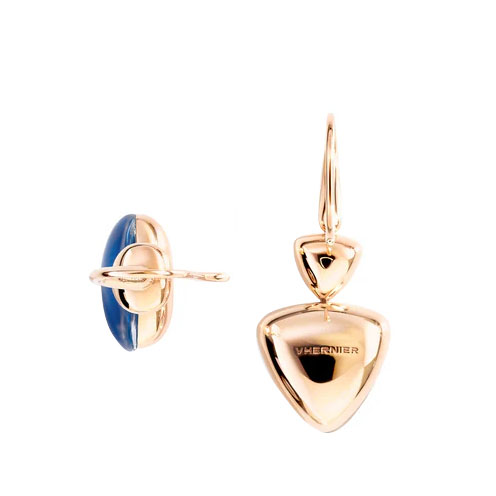 Vhernier Freccia Trillion Lapis Lazuli & Rock Crystal Quartz Dangle Earrings in Yellow Gold