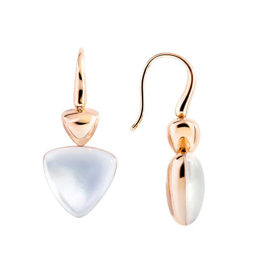 Vhernier Freccia Trillion Mother of Pearl & Rock Crystal Quartz Dangle Earrings in Yellow Gold