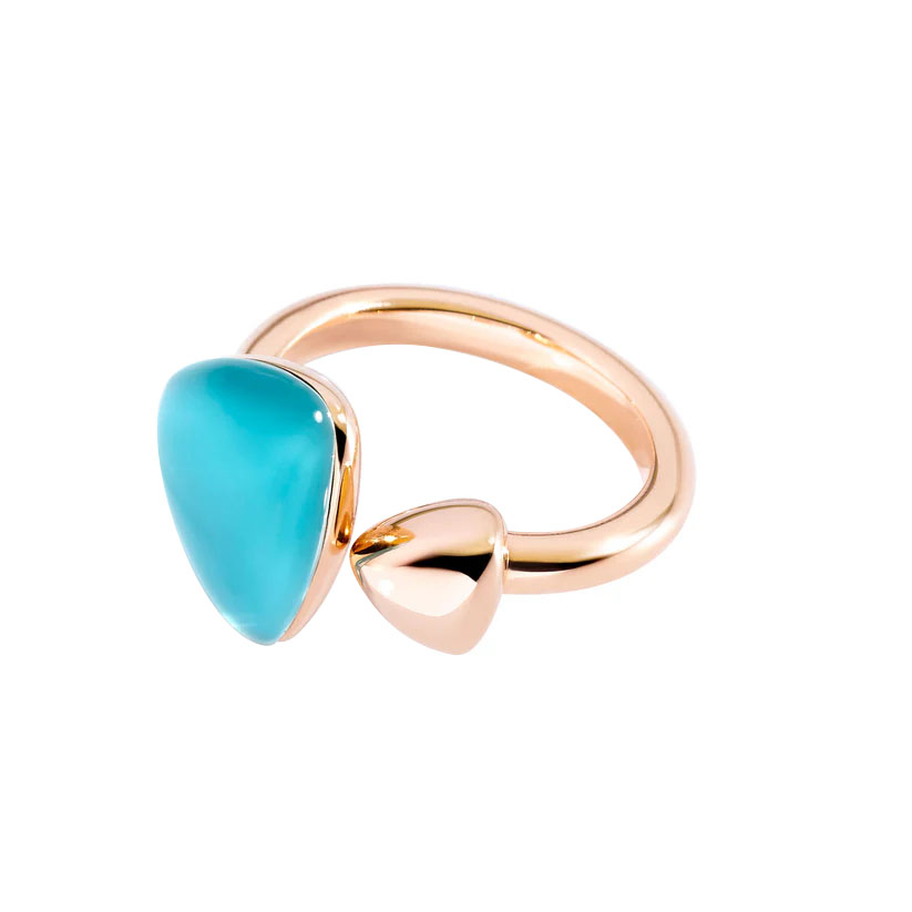 Vhernier Freccia Trillion Turquoise & Rock Crystal Quartz Ring in Yellow Gold