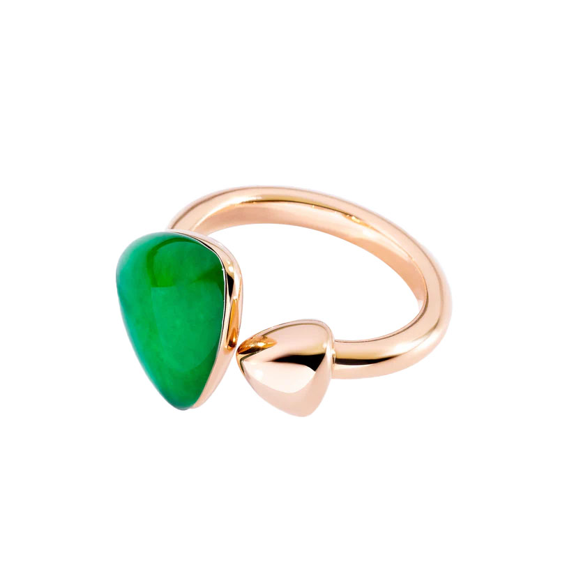 Vhernier Freccia Trillion Jade & Rock Crystal Quartz Ring in Yellow Gold