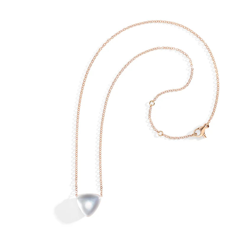 Vhernier Freccia Trillion Mother of Pearl & Rock Crystal Quartz Necklace in Yellow Gold, 16