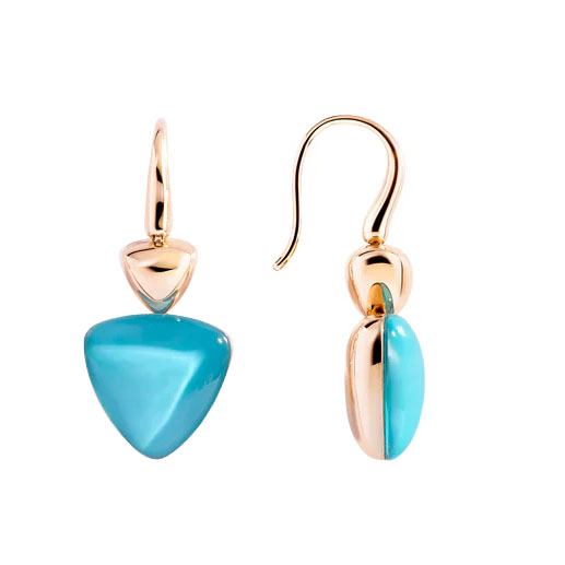 Vhernier Freccia Trillion Turquoise & Rock Crystal Quartz Dangle Earrings in Yellow Gold