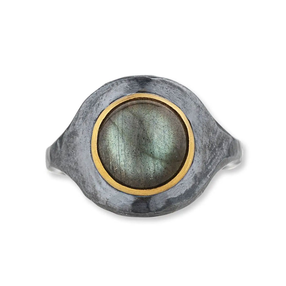 Lika Behar Jellybonbon Round Cabochon Labradorite Ring in Oxidized Silver & Yellow Gold