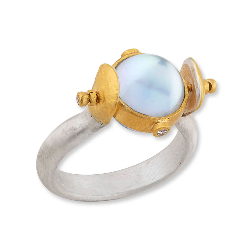 Lika Behar Day-N-Night Lapis & Mother of Pearl Reversible Ring in Yellow Gold & Sterling Silver