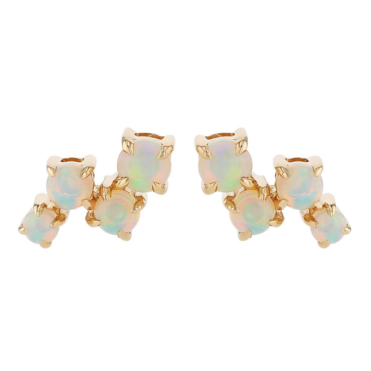 White Opal 4 Stone Cluster Stud Earrings in Yellow Gold