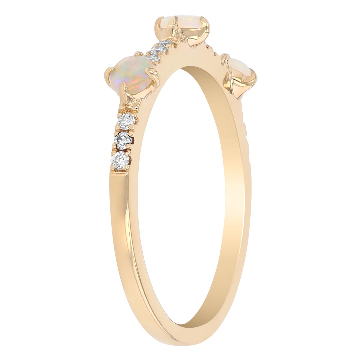 White Opal & Diamond Band Ring in Yellow Gold