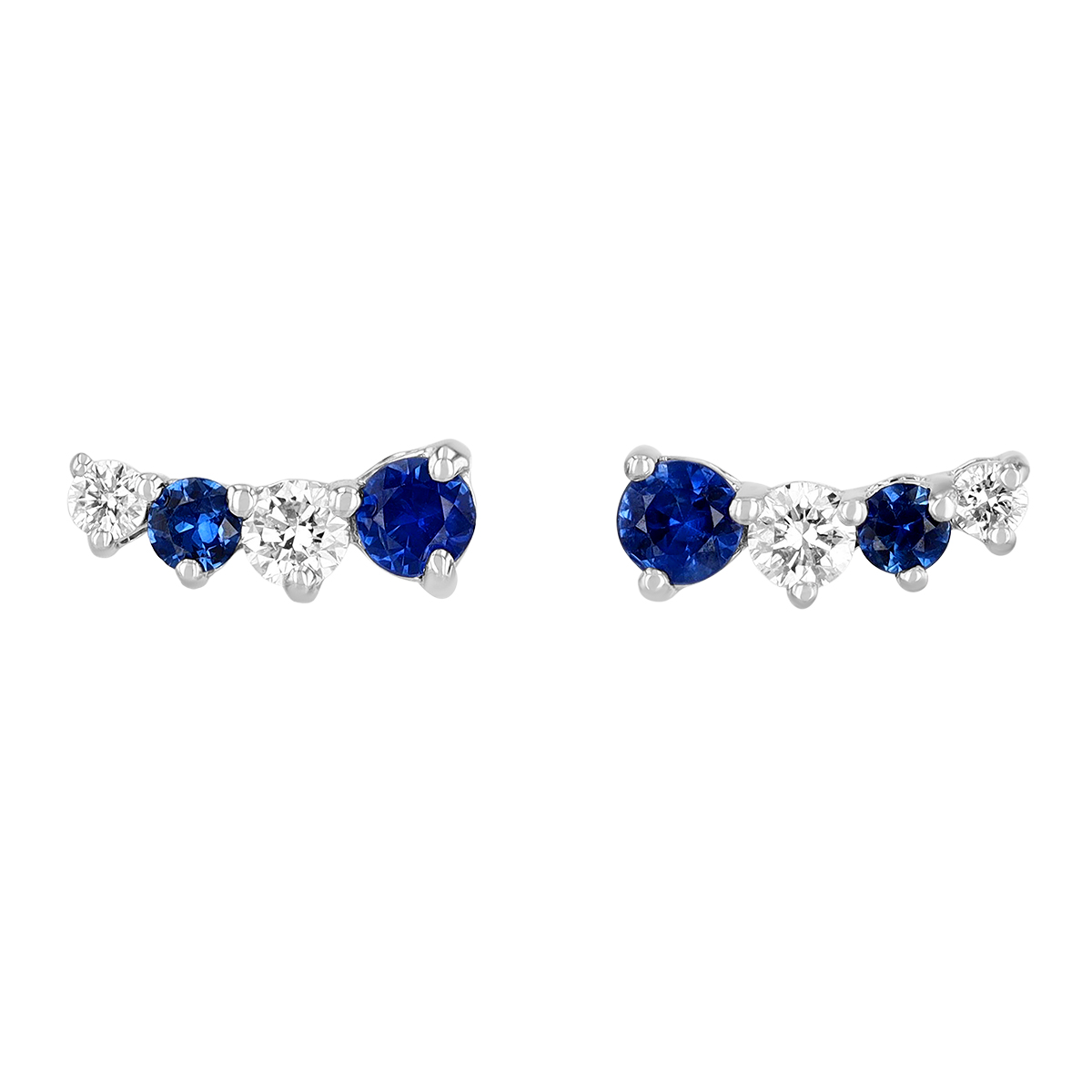 Graduated Round Sapphire & Diamond Climber Stud Earrings in White Gold