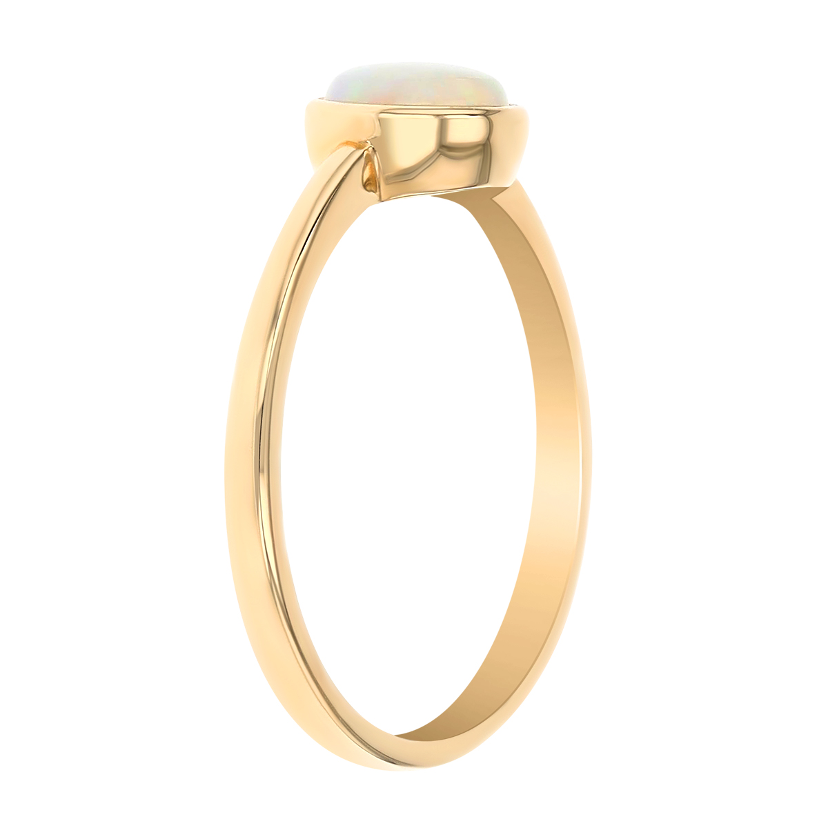 Round White Opal Bezel Set Ring in Yellow Gold