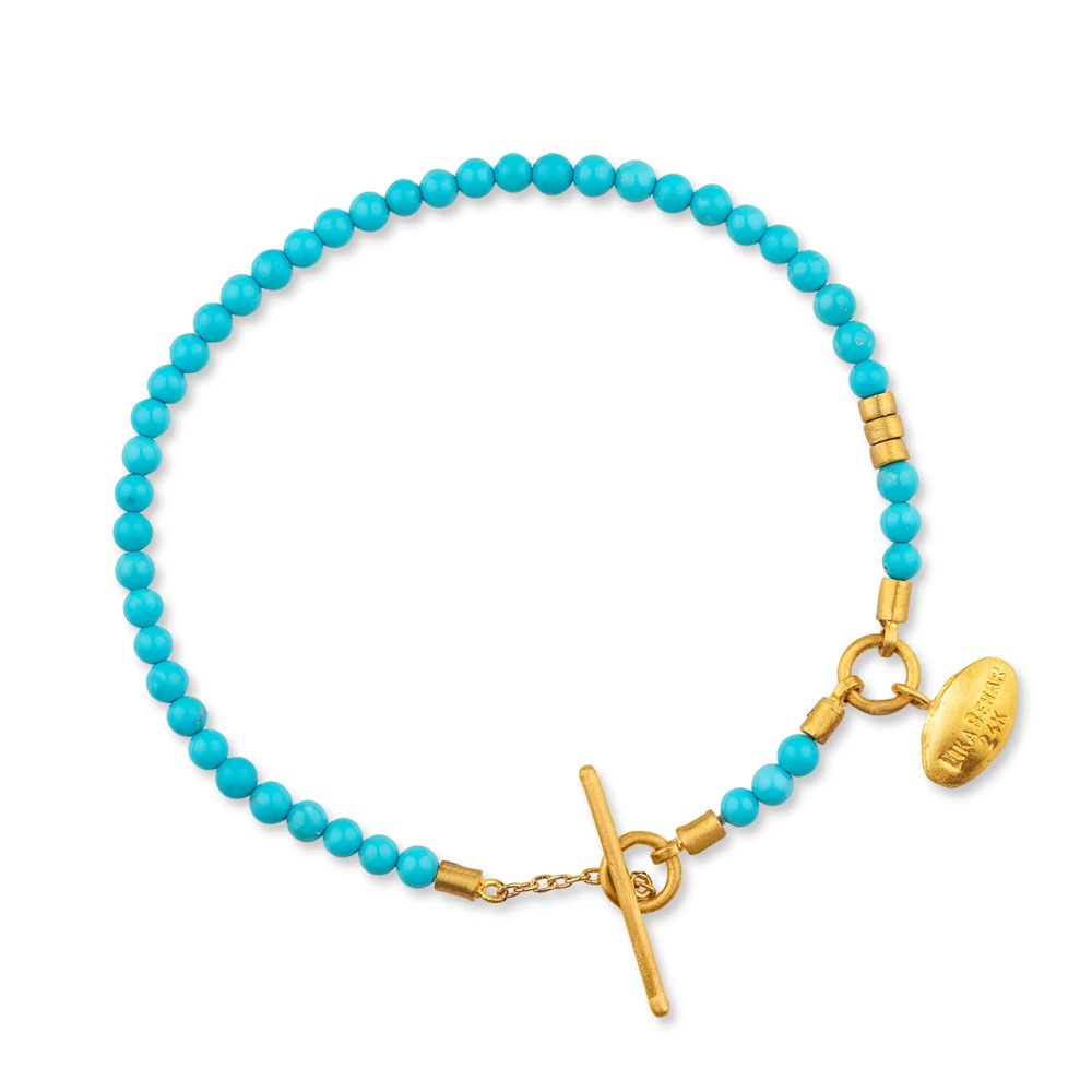 Lika Behar Sarah Turquoise Bead Bracelet in Yellow Gold, 7