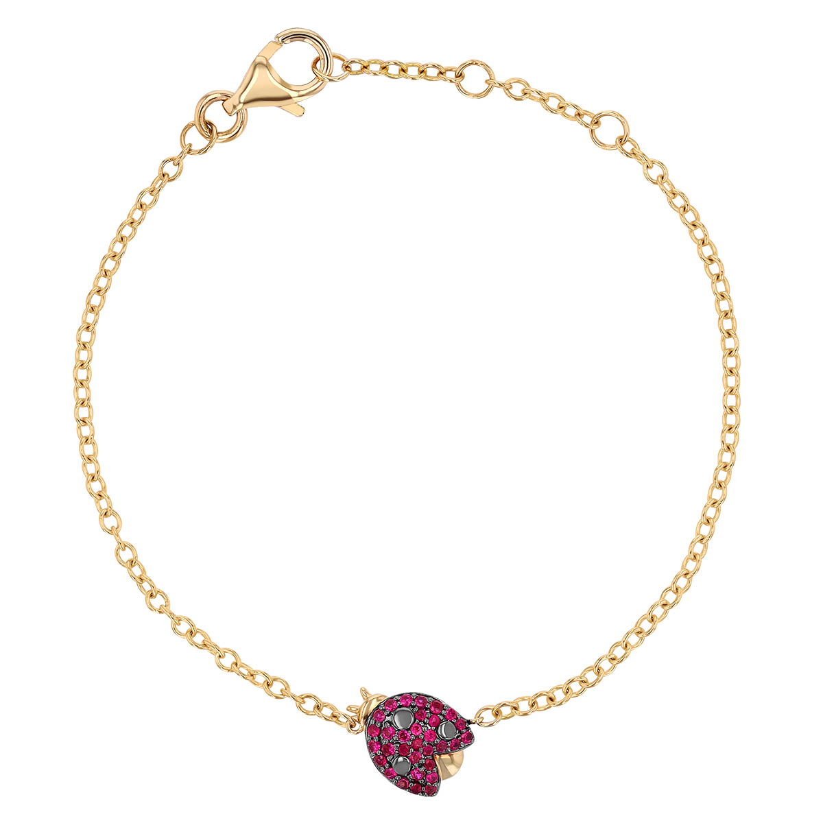 Phillips House Symphony Mini Ruby Pave Ladybug Bracelet in Yellow Gold, 7