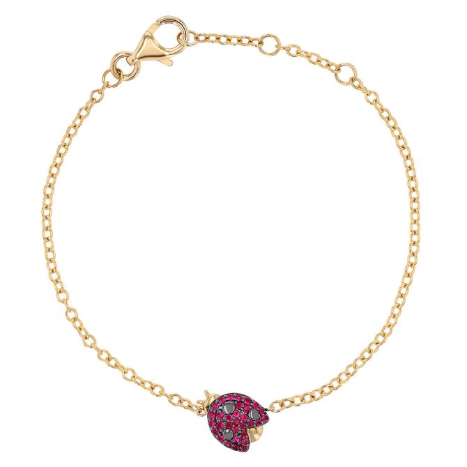 Phillips House Symphony Mini Ruby Pave Ladybug Bracelet in Yellow Gold, 7"
