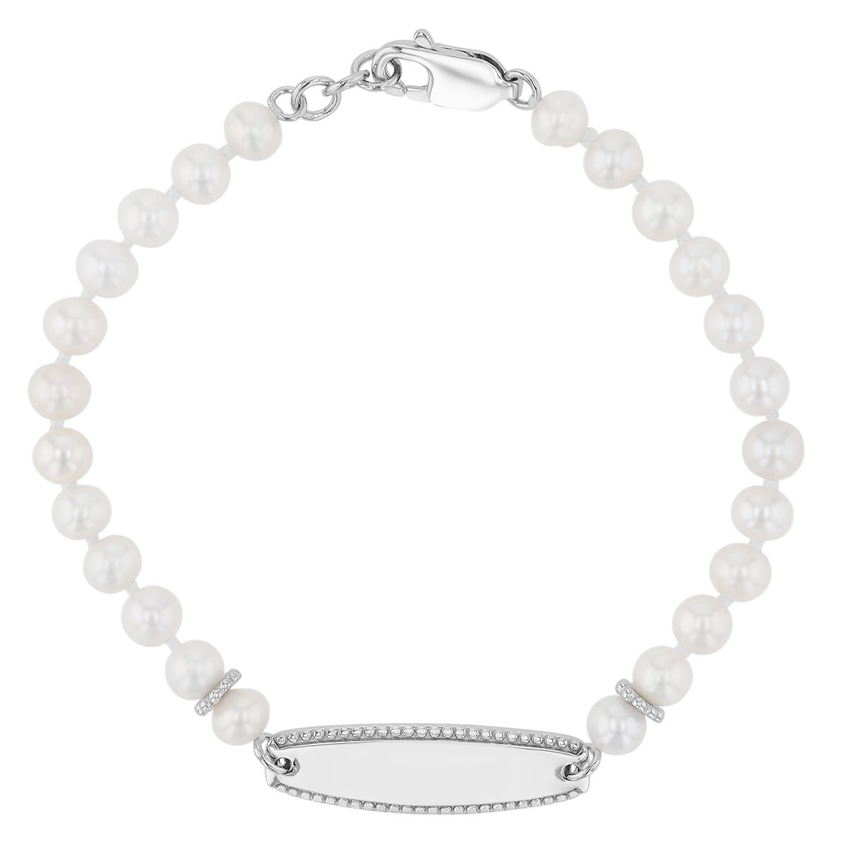 Children's Cultured Pearl Bead Engravable Bracelet in Sterling Silver, 5.75