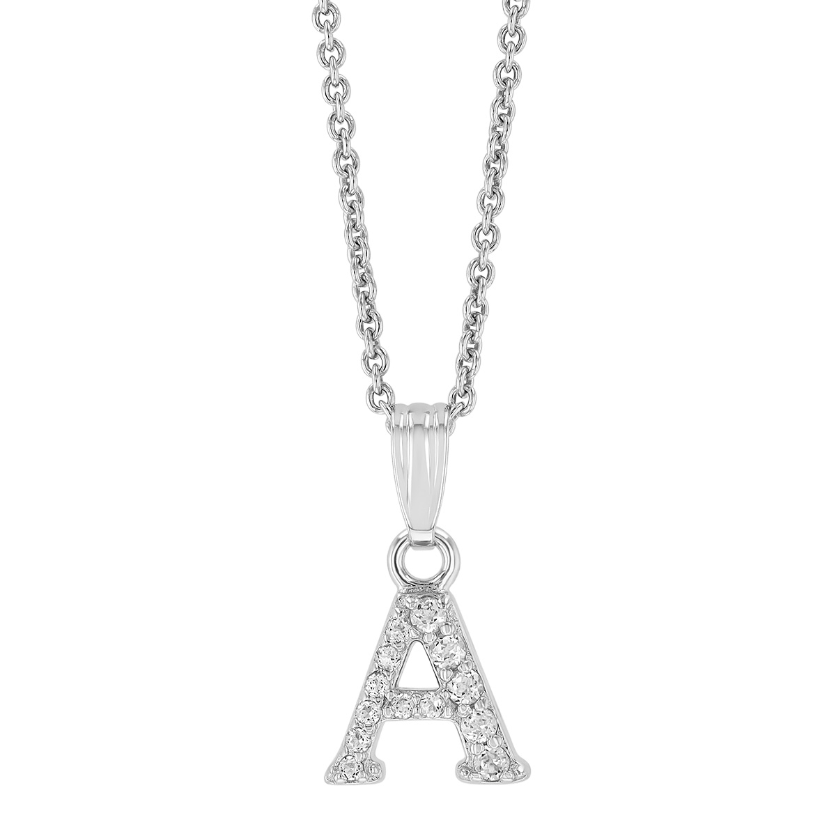 Children's White Topaz Initial Pendants in Sterling Silver, 15