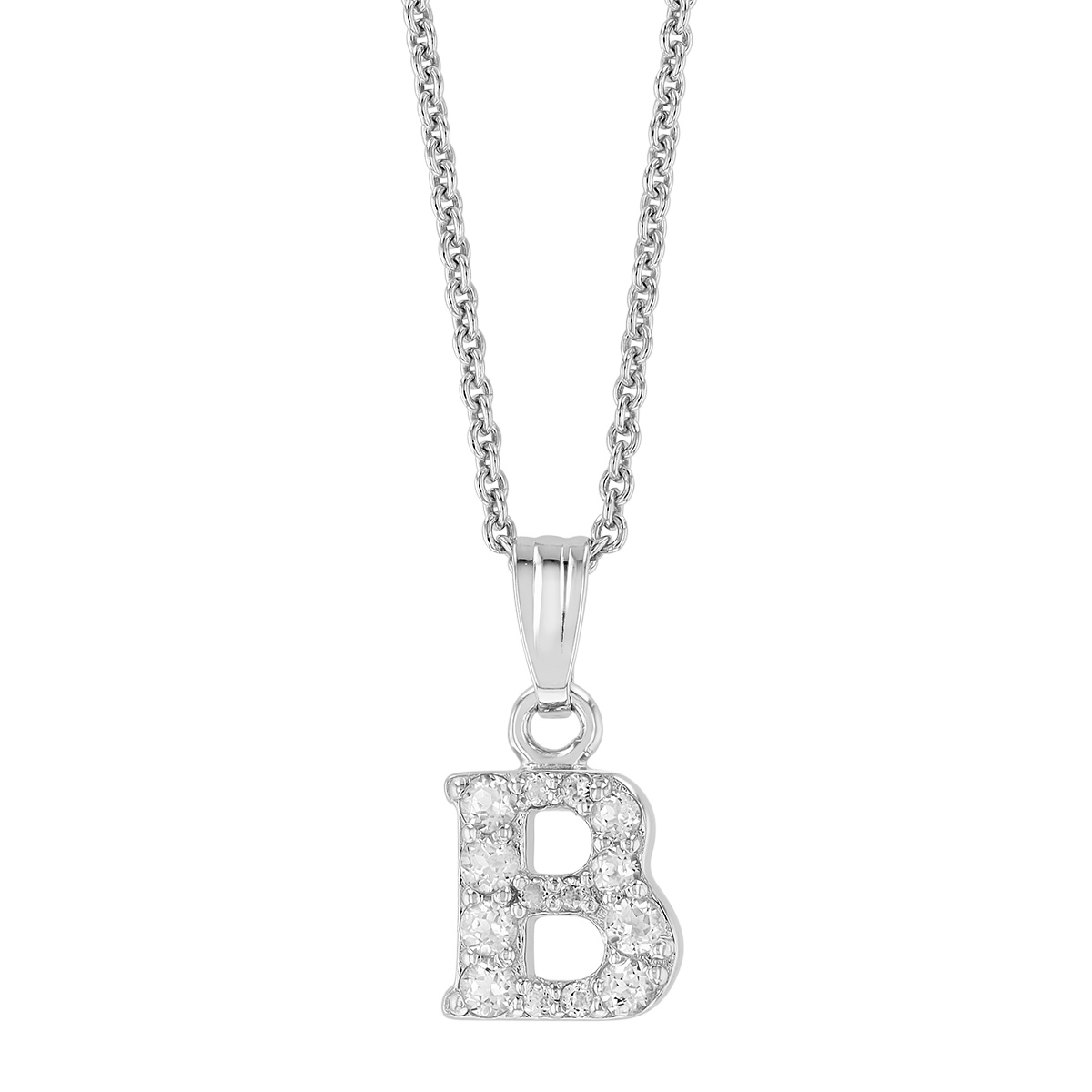 Children's White Topaz Initial Pendants in Sterling Silver, 15