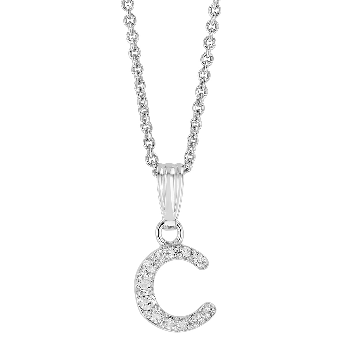 Children's White Topaz Initial Pendants in Sterling Silver, 15