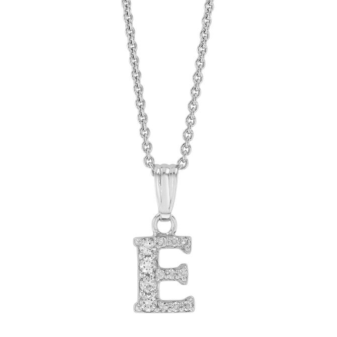 Children's White Topaz Initial Pendants in Sterling Silver, 15"