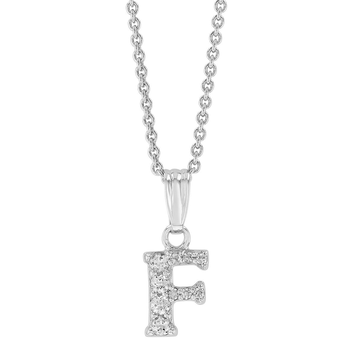 Children's White Topaz Initial Pendants in Sterling Silver, 15