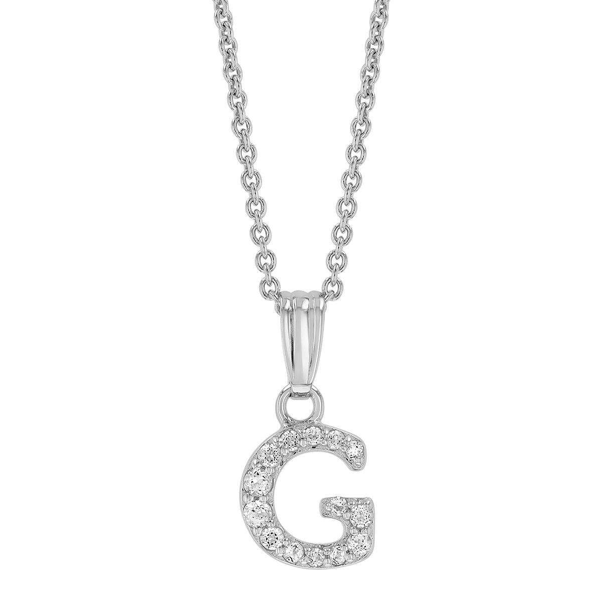 Children's White Topaz Initial Pendants in Sterling Silver, 15