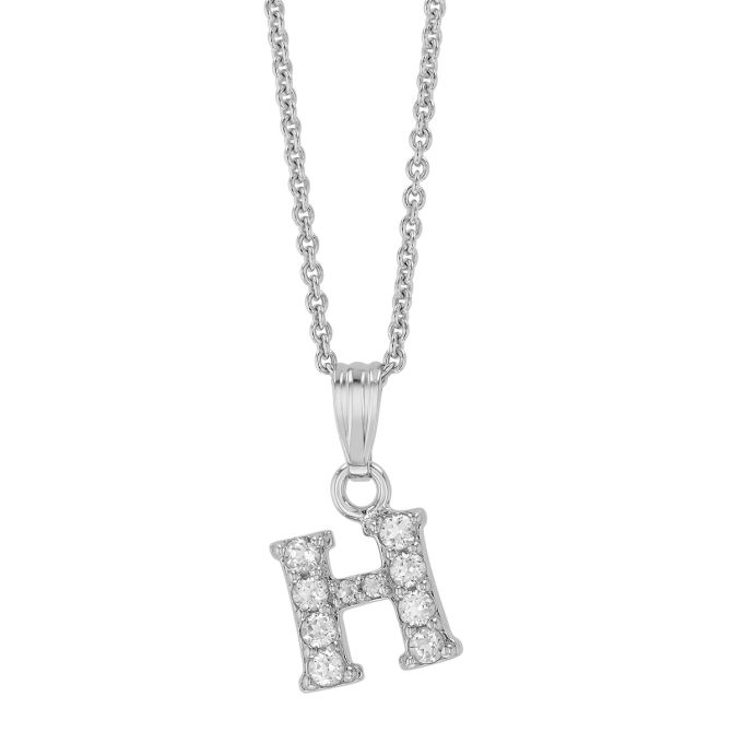Children's White Topaz Initial Pendants in Sterling Silver, 15"