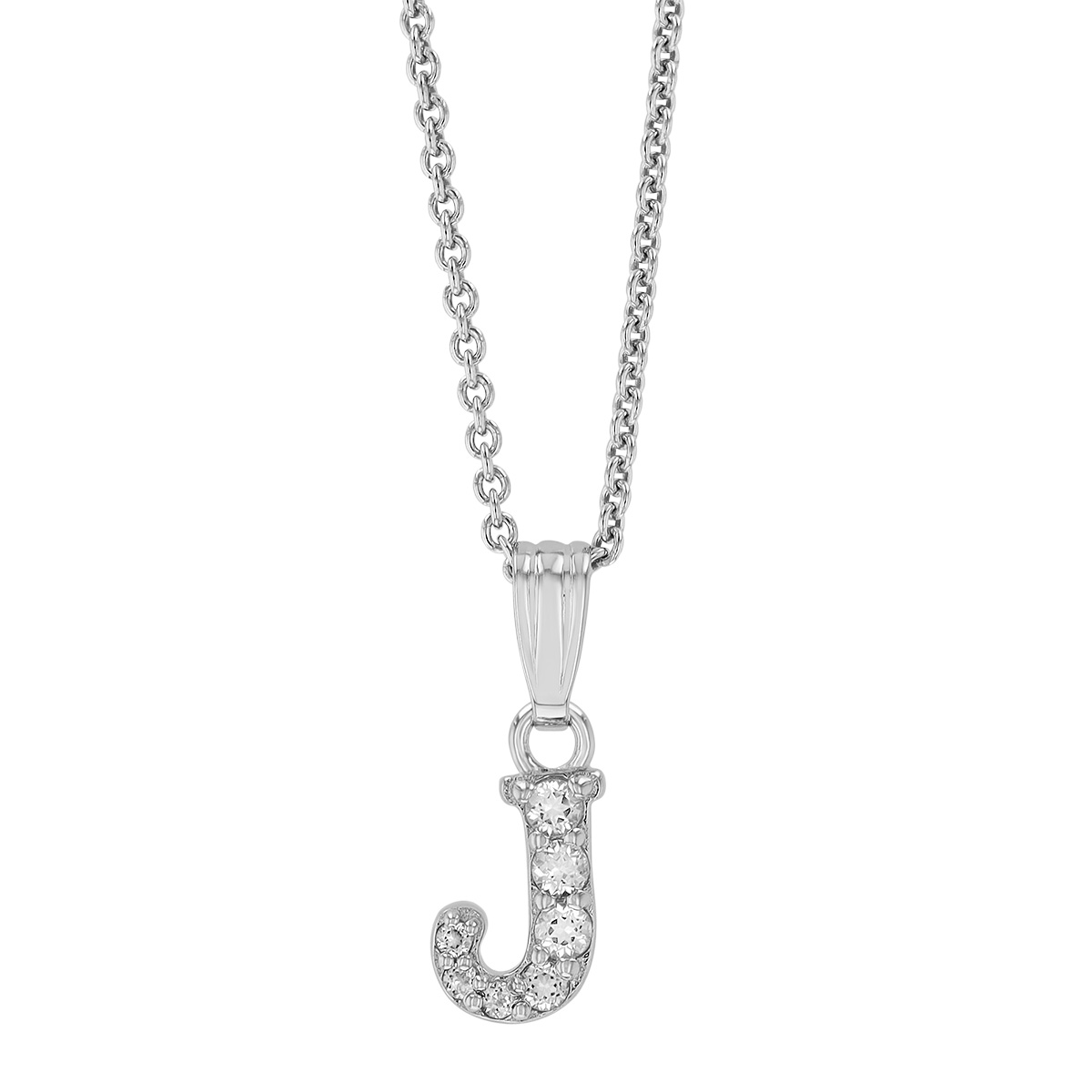 Children's White Topaz Initial Pendants in Sterling Silver, 15