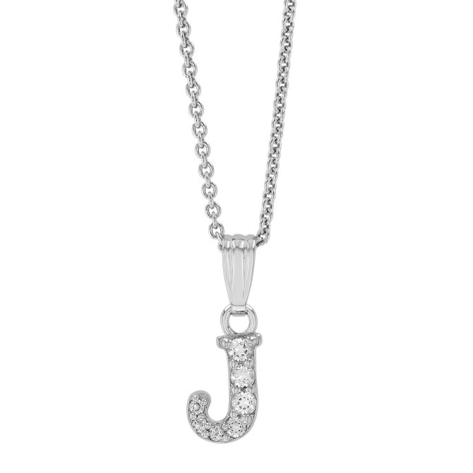 Children's White Topaz Initial Pendants in Sterling Silver, 15"
