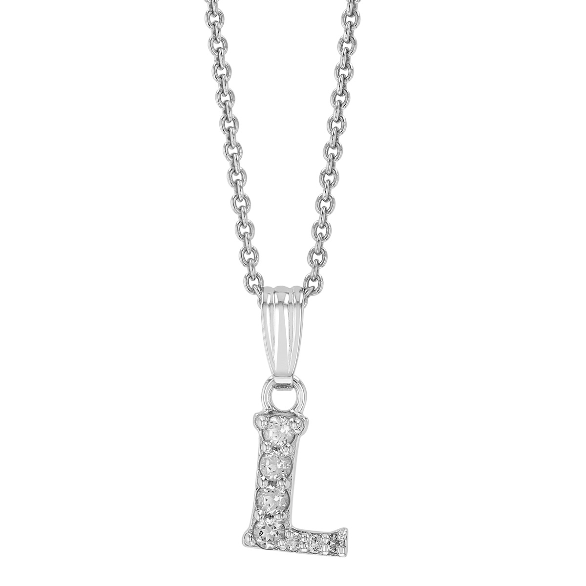 Children's White Topaz Initial Pendants in Sterling Silver, 15