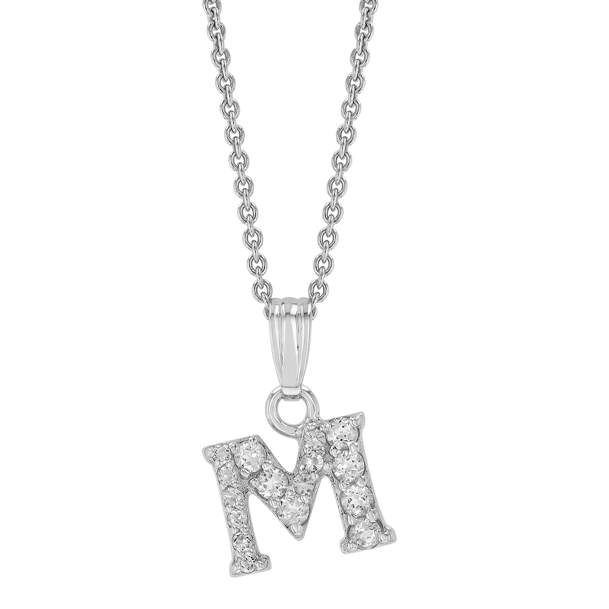Children's White Topaz Initial Pendants in Sterling Silver, 15