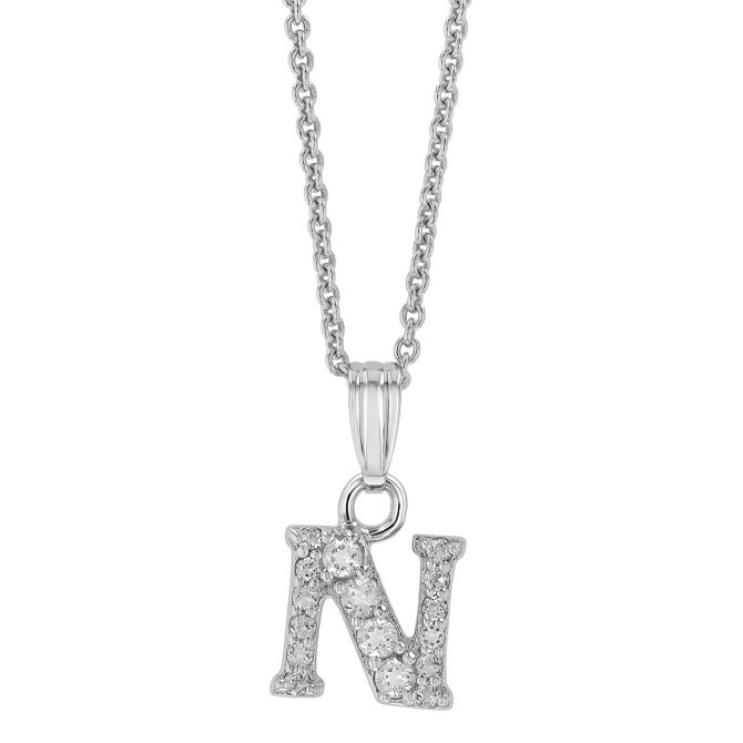 Children's White Topaz Initial Pendants in Sterling Silver, 15"