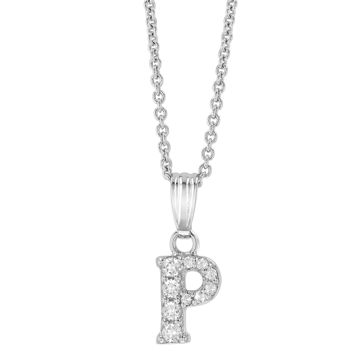 Children's White Topaz Initial Pendants in Sterling Silver, 15