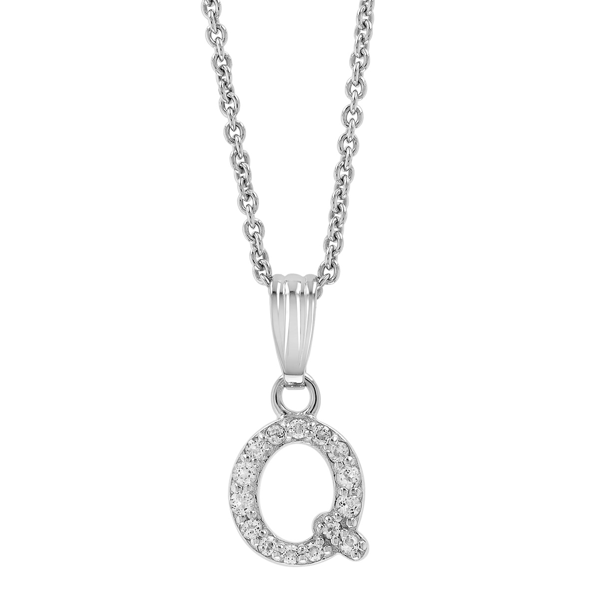 Children's White Topaz Initial Pendants in Sterling Silver, 15
