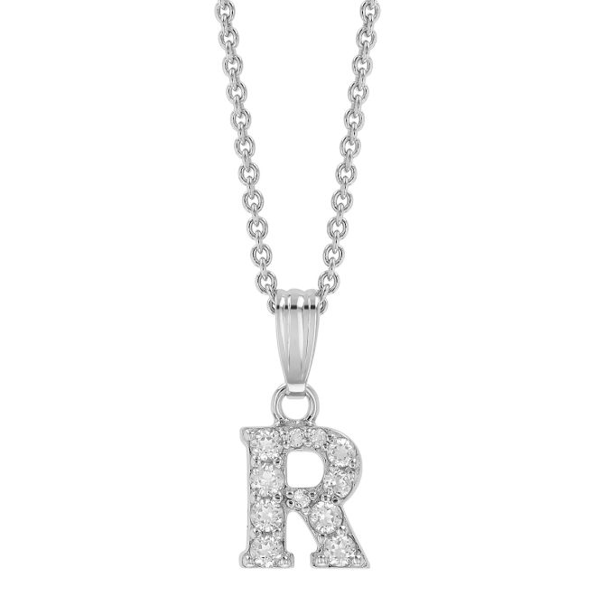 Children's White Topaz Initial Pendants in Sterling Silver, 15"