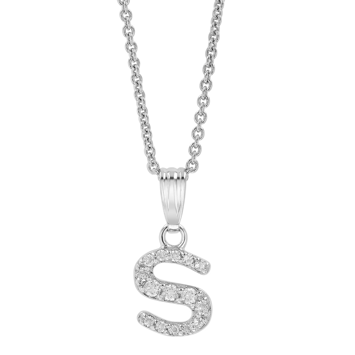 Children's White Topaz Initial Pendants in Sterling Silver, 15
