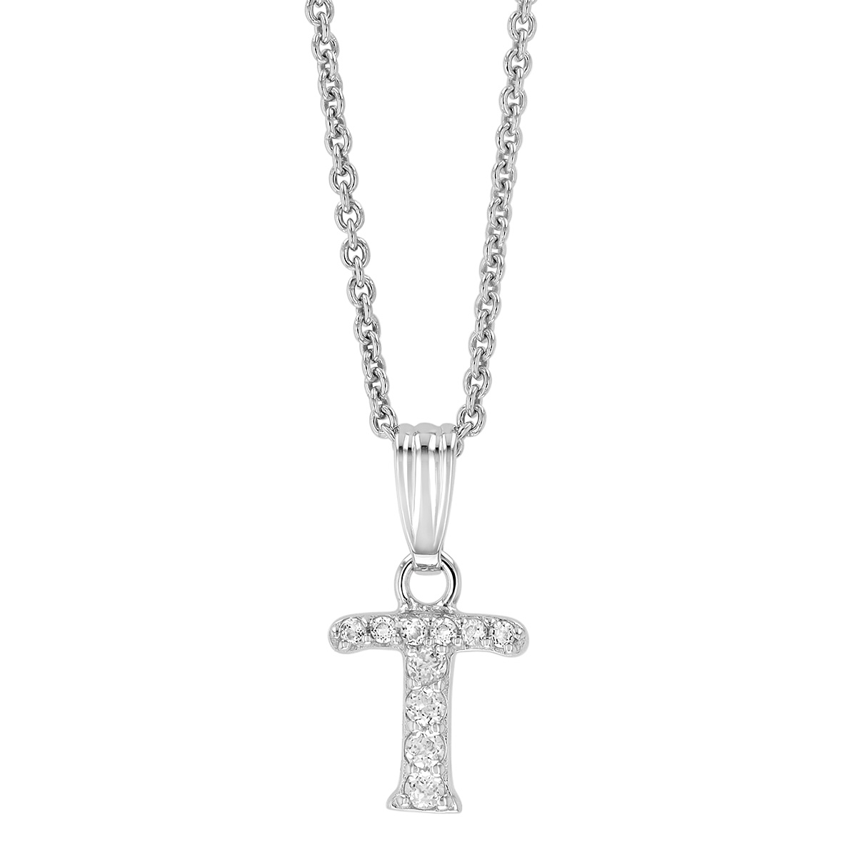 Children's White Topaz Initial Pendants in Sterling Silver, 15