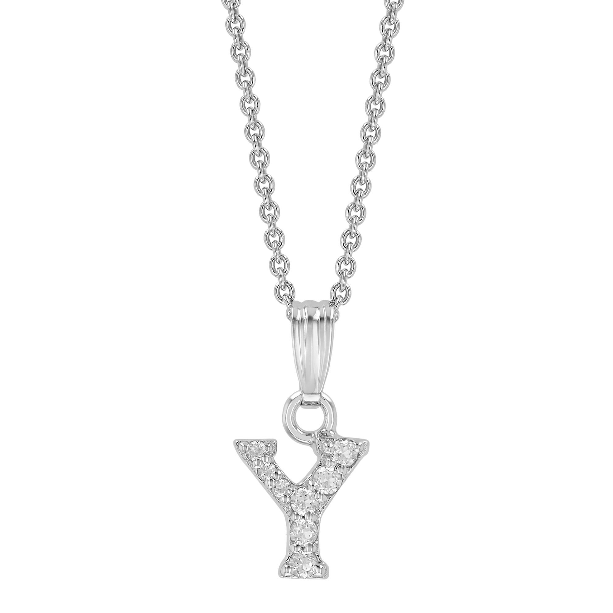 Children's White Topaz Initial Pendants in Sterling Silver, 15