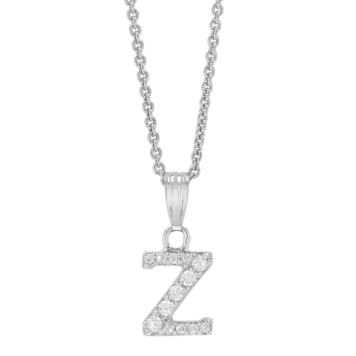 Children's White Topaz Initial Pendants in Sterling Silver, 15