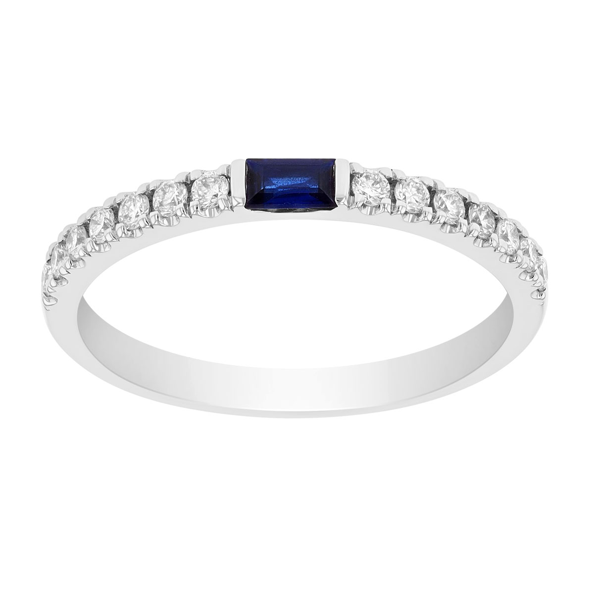 Baguette Sapphire & Diamond Ring in White Gold