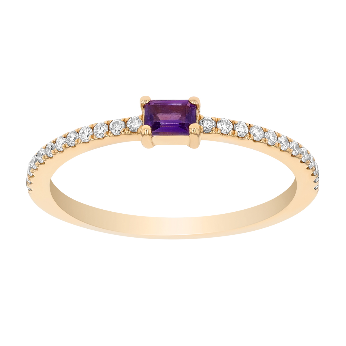 Emerald Cut Amethyst & Diamond Stacking Ring in Yellow Gold
