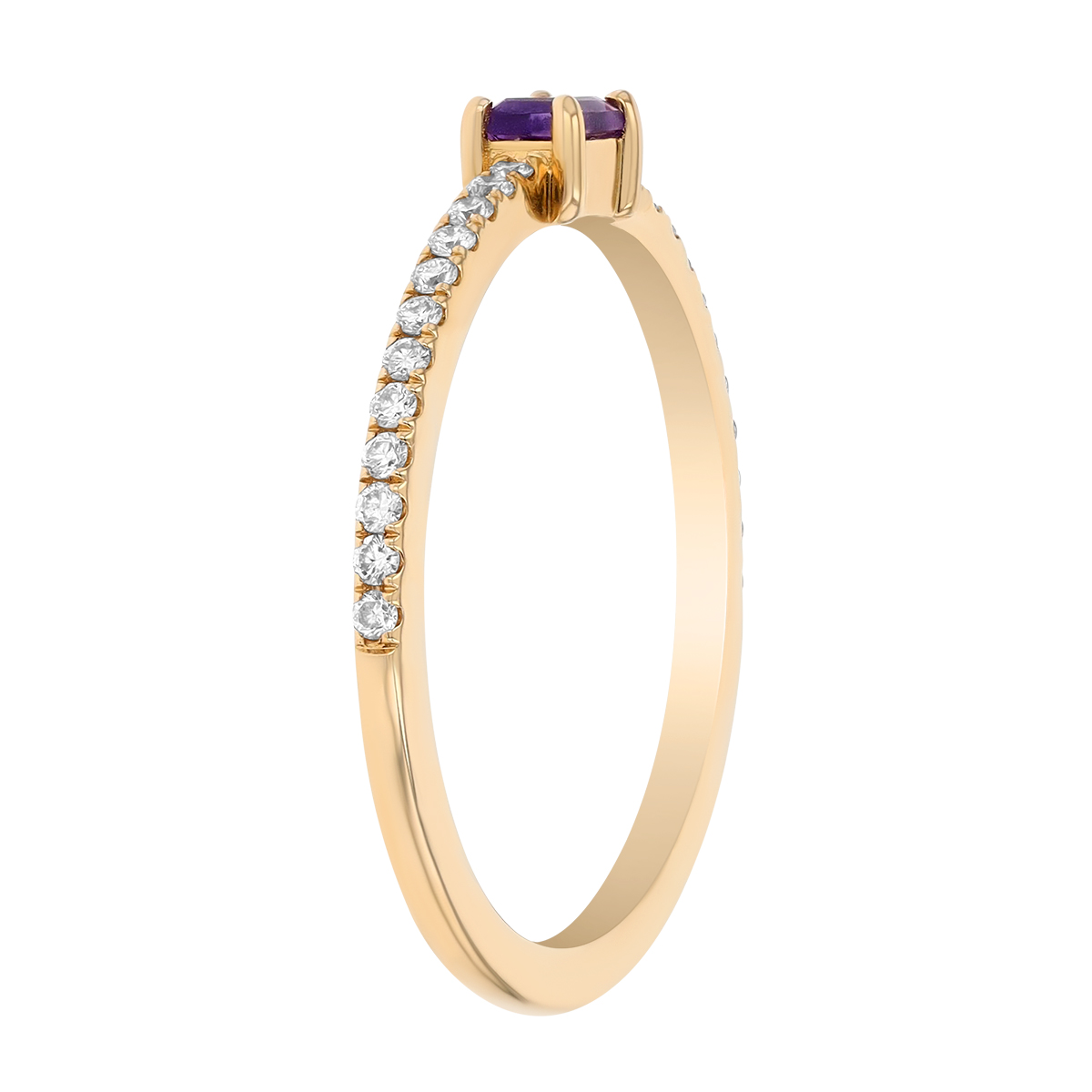 Emerald Cut Amethyst & Diamond Stacking Ring in Yellow Gold