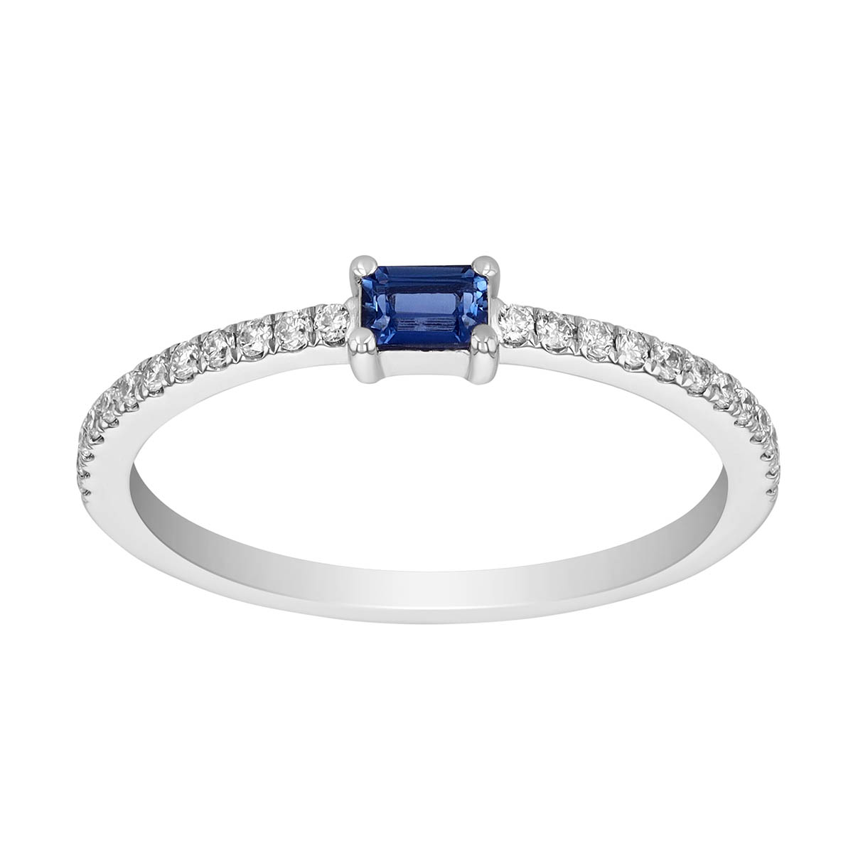 Emerald Cut Sapphire & Diamond Ring in White Gold
