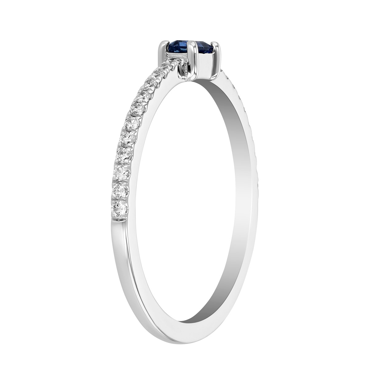 Emerald Cut Sapphire & Diamond Ring in White Gold
