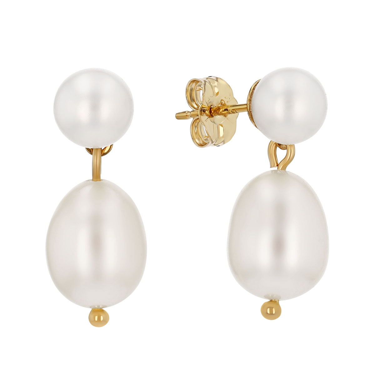 Cultured Pearl Dangle Huggie Earrings in Yellow Gold