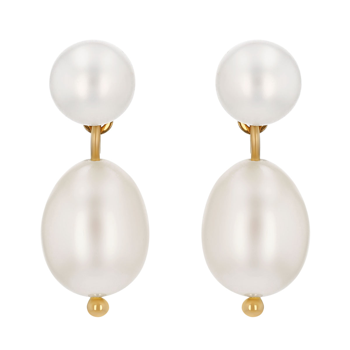 Cultured Pearl Dangle Huggie Earrings in Yellow Gold