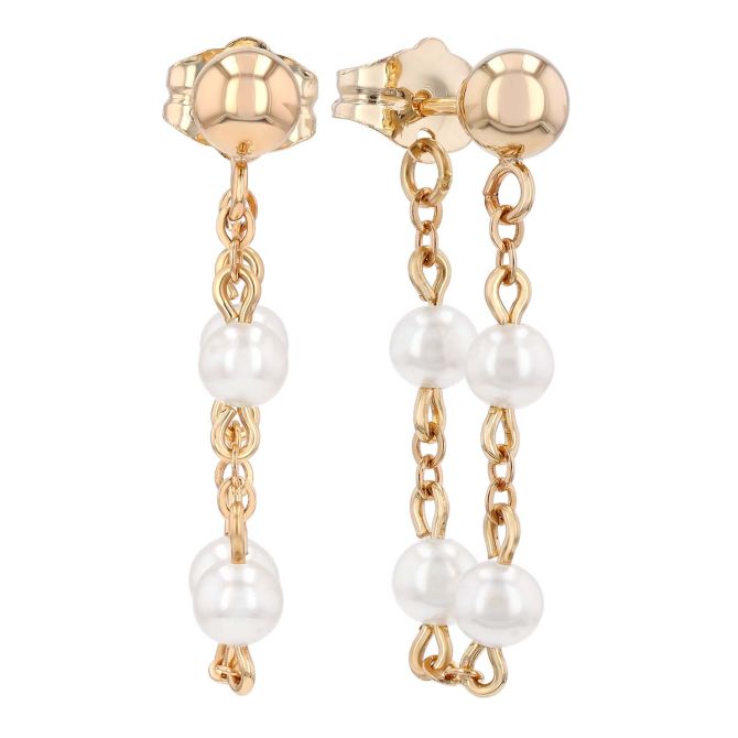 Freshwater Cultured Pearl Front-to-Back Chain Dangle Earrings in Yellow Gold