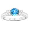 Round Aquamarine & Diamond Side Stone Ring in White Gold