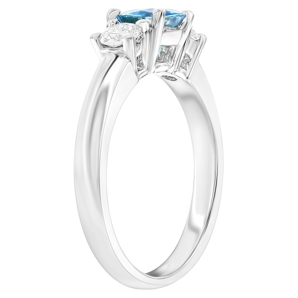 Round Aquamarine & Diamond Side Stone Ring in White Gold